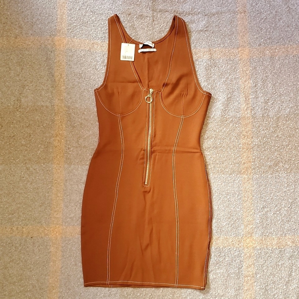 Brown Form Fitting Mini Dress Urban Outfitters S
